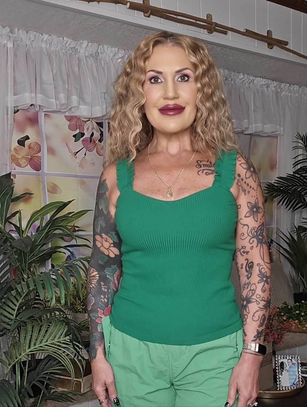 Green Ribbed Tank Top